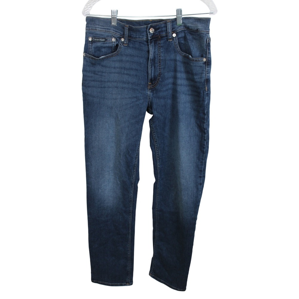Calvin Klein Mens Straight Leg Jeans Blue Medium Wash 32x32 Regular Fit Denim